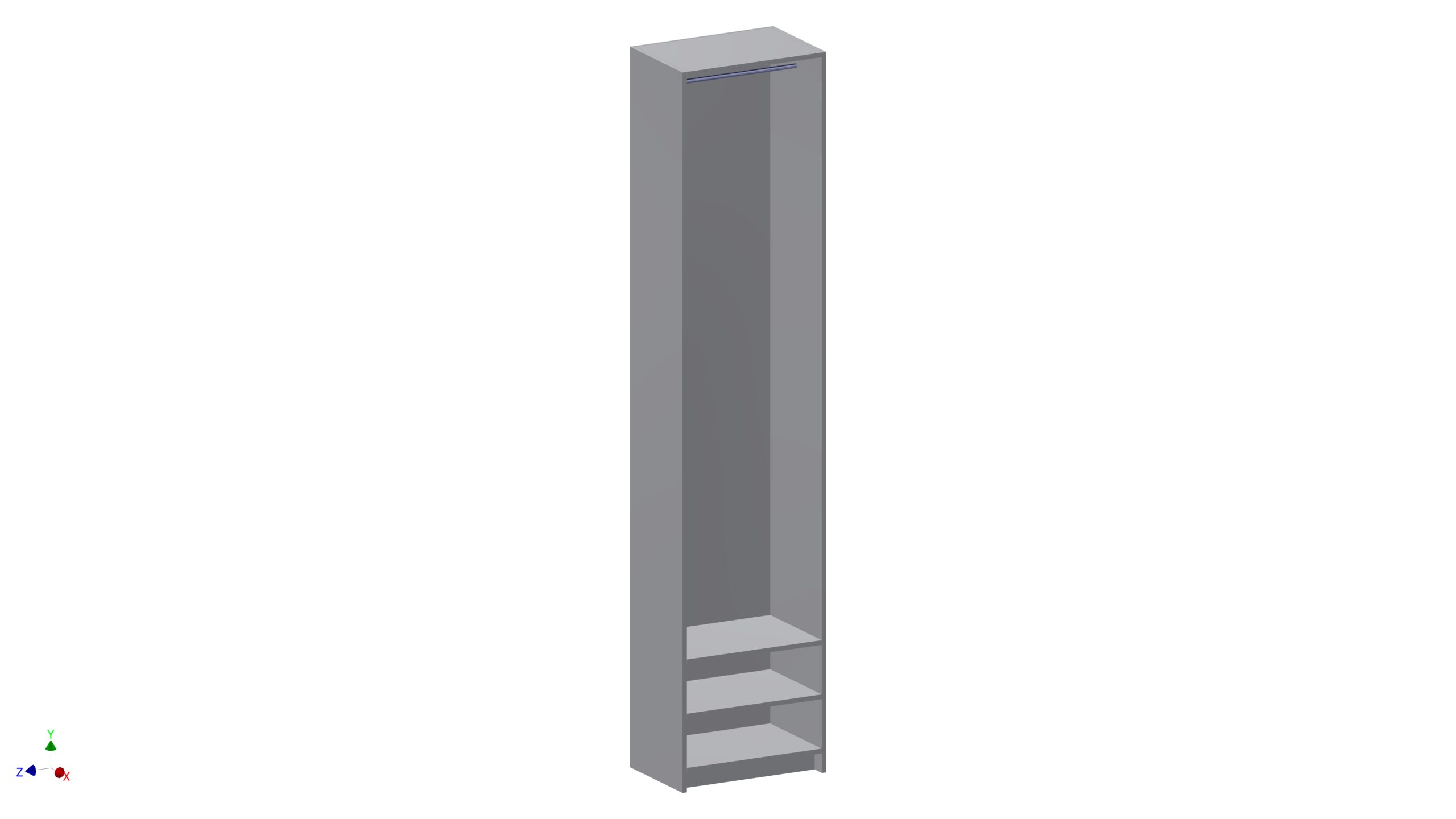 Drawing of Single Wardrobe with 2 Shelves