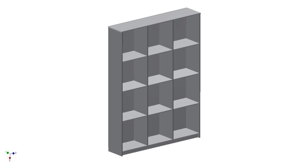 Drawing of Tall Triple Bookcase with 9 Shelves