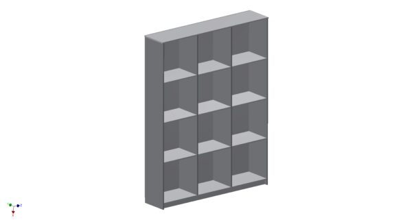 Drawing of Tall Triple Bookcase with 9 Shelves