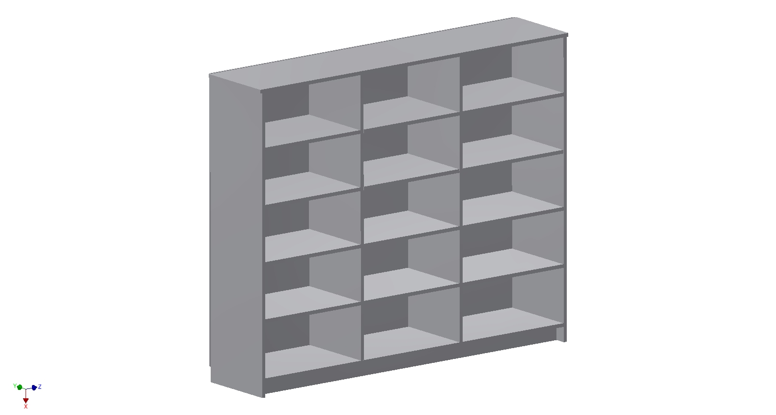 Drawing of Triple Bookcase with 12 Shelves
