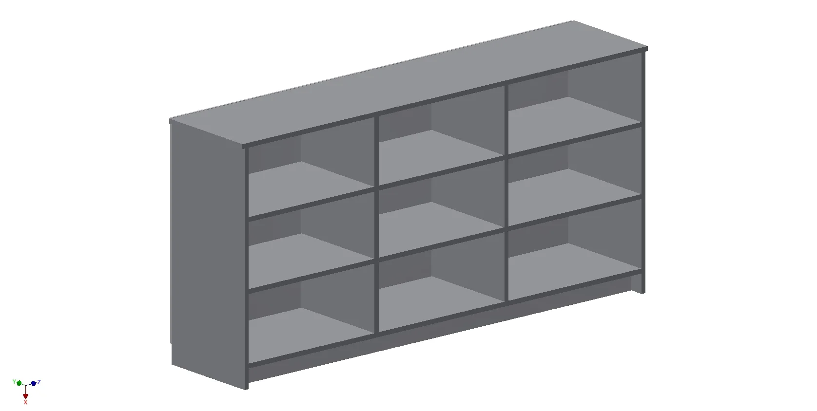 Drawing of Triple Bookcase with 6 Shelves
