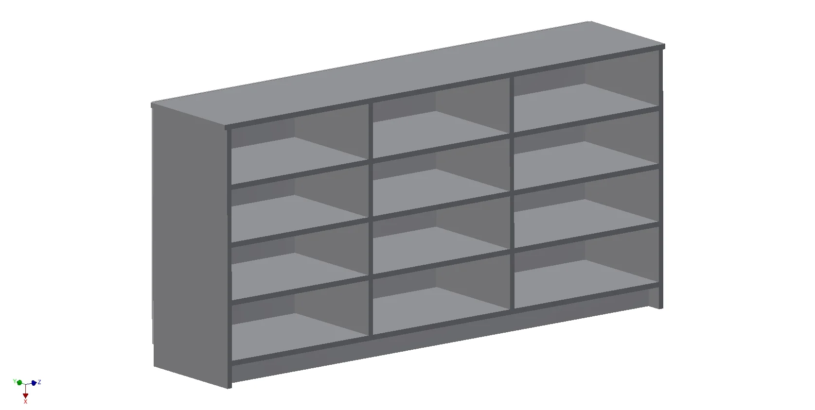Drawing of Triple Bookcase with 9 Shelves
