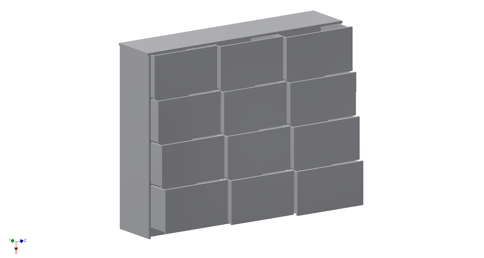 Drawing of Triple Drawer Unit with 12 Drawers