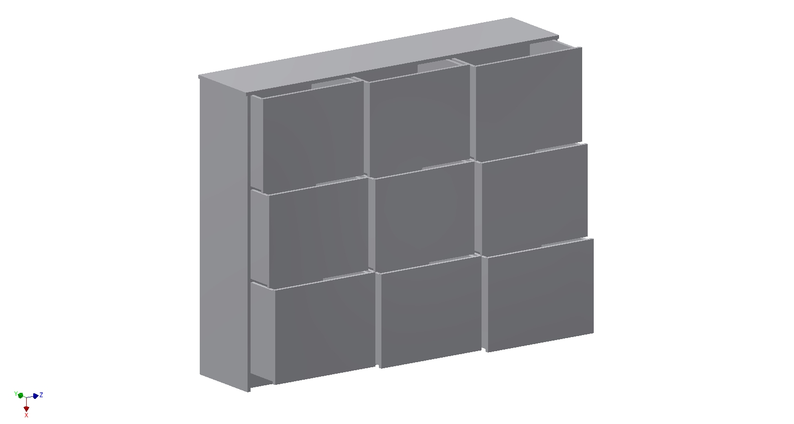 Drawing of Triple Drawer Unit with 9 Drawers